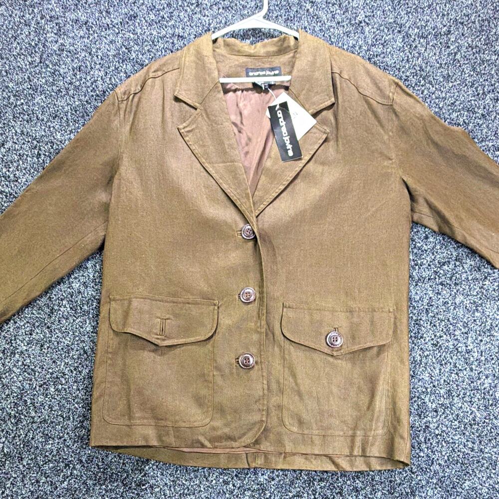 Andrea Jovine Women's Button-Front Collared Lined Jacket w/ Pockets Brown 6